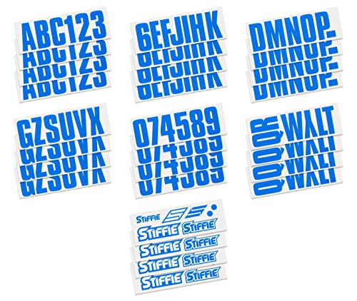 Image of Stiffie UNILINE 3 inch Alpha-Numeric Registration Identification Numbers Stickers Decals for Boats & Personal Watercraft (Octane Blue)