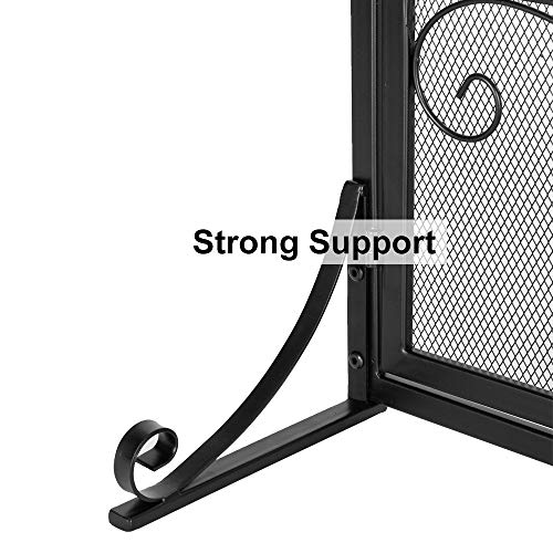 VINGLI Wrought Iron Fireplace Screen with 2 Magnetic Doors, Fire Place Panel Free Standing Gate with Mesh Cover for Baby Safe, Spark Guard and Wood Burning Hearth Accessories