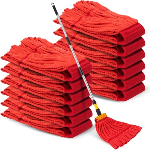 Image of Hushee 6 Pack Large Microfiber Tube Mop Heads 18 oz Heavy Duty Commercial Industrial Wet Mop Head Refill Reusable Machine Washable Looped End Mopheads for Hardwood, Tile, Laminate Floors (Red)