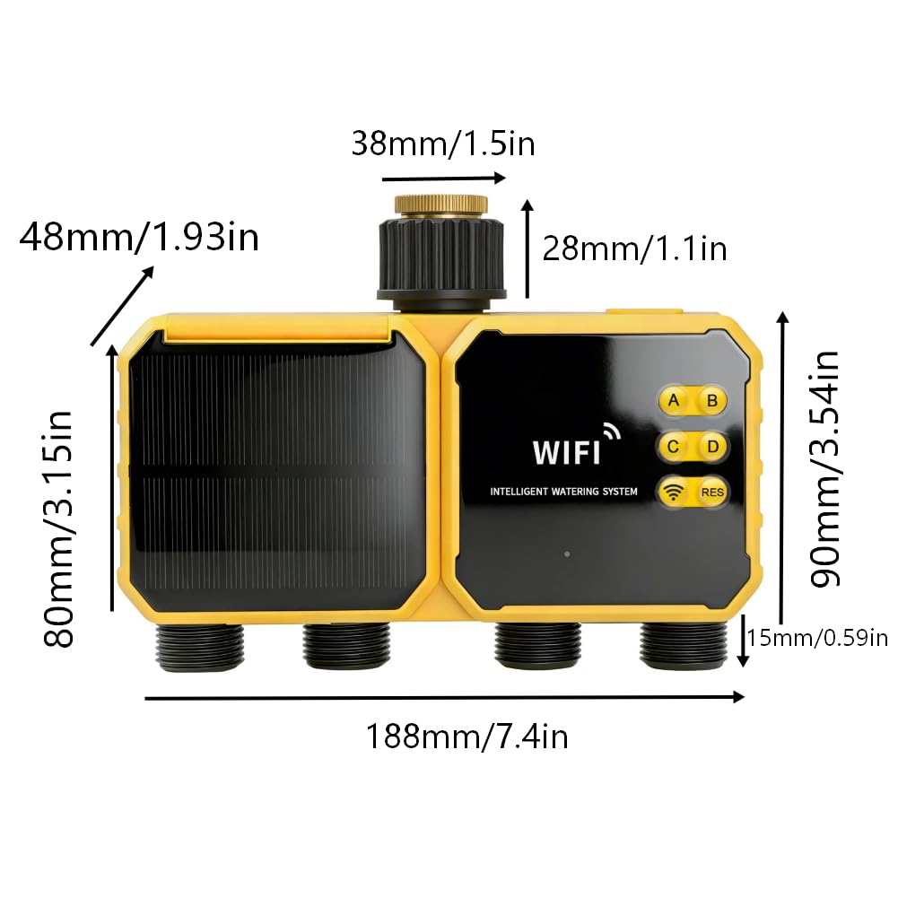 EasyByMall Smart Solar - Sistema di irrigazione a goccia, timer automatico dell'acqua a 4 vie con micro-spray, kit da giardino ricaricabile USB-C per piante da esterno