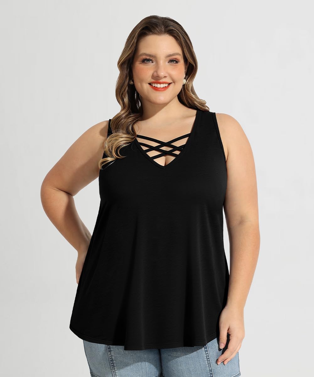 CARCOS Plus Size Tank Tops for Women V Neck Sleeveless T Shirts Solid/Tie Dye/Floral Camisole Casual Tanks for Summer XL-5XL