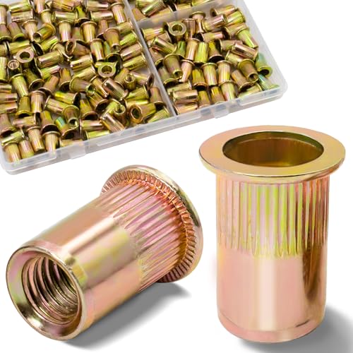 Image of 160Pcs M5 Rivet Nuts, Metric Zinc Plated Finish Carbon Steel Flat Head Threaded Insert Nutsert Kit