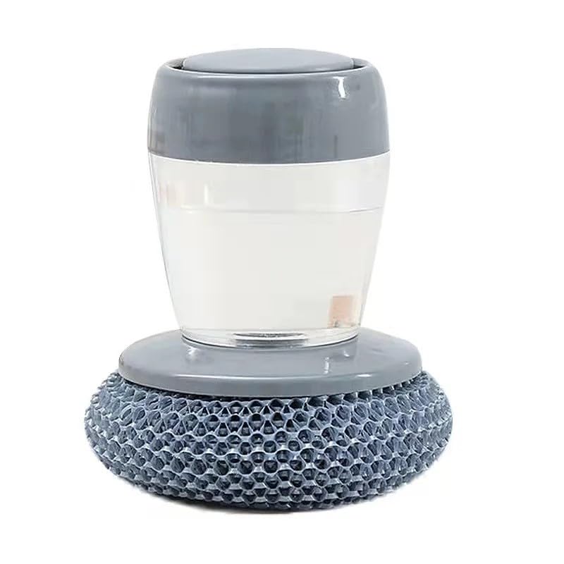 Image of Generic Dish Scrubber with Soap Dispenser and Spatula Brush, Stainless Steel, Grey (Plastic, Grey), Gray, JPLS1