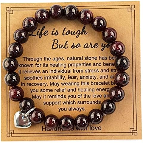 YOYONY Garnet Jasper Healing Natural Gemstones Beaded Bracelets Relief of Stress Strain Pain Anxiety Recovery Stretched Beading Bracelets Birthday Gift For Women Mother Females. (Garnet Jasper) Cover