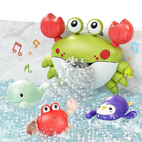 Image of TUMAMA Baby Bath Toy,Bath Bubble Maker Machine with Music,3 Bathtub Wind-Up Toys,Crab Shower Water Toy for Toddlers Kids Boys Grils,Green