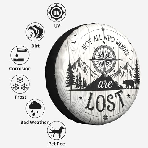 Image of Not All Those Who Wander are Lost Spare Tire Cover Wheel Protectors Waterproof UV Resistant Wheel Covers Universal Fit for SUV Truck Rv Trailer Camper Travel Accessories 14 inch