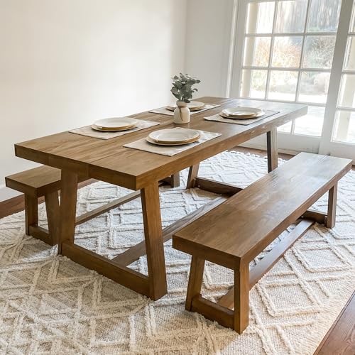 Plank+Beam 72 Inch Farmhouse Dining Table, Solid Wood Rustic Kitchen Table, Large Wooden Rectangular Dinner Table for Dining Room, Home Office, Living Room Furniture, Easy Assembly, Pecan Wirebrush - Image 4