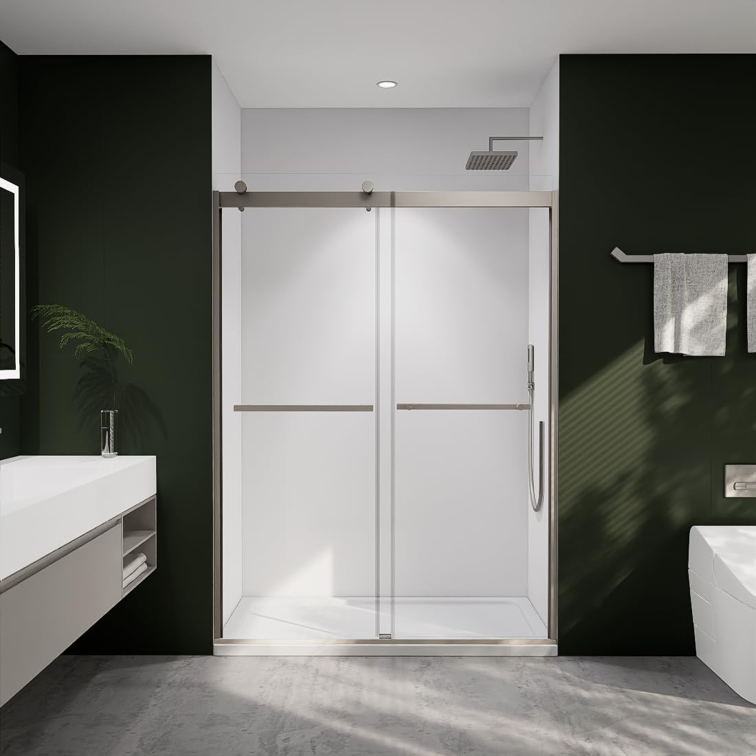 Comfystyle 50-54 in.W x74 in.H Semi-Frameless Sliding Shower Door,Sliding Shower Door with 5/16“ (8mm) Clear SGCC Tempered Glass,Brushed Nickel Finish