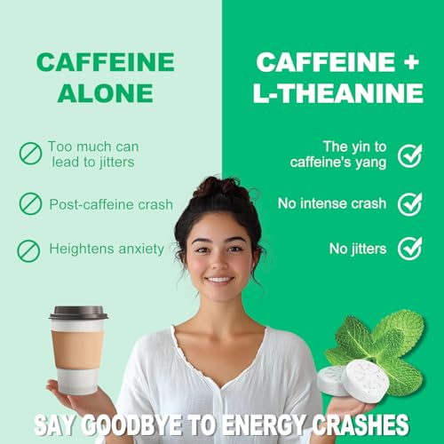 Image of Energy Caffeine Gum (54 Pieces) - Sugar Free with L-theanine + Natural Caffeine + Vitamin B12 & B6 - Nootropic Energy & Focus Supplement for Women & Men - Keto & Vegan, Spearmint Flavor