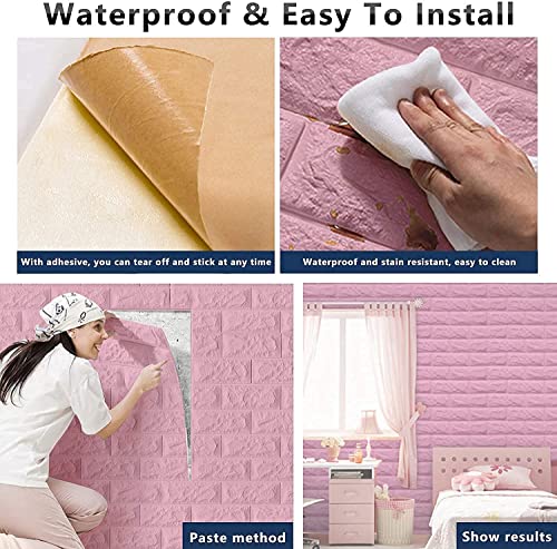 Image of Brick Wallpaper - Self Adhesive PE Foam Brick Design 3D Wall Stickers /DIY Wallpaper for Home Hotel Living Room Bedroom & Cafe (70 x 77cm, Appx. 5.8Sq Feet) (Pink)-Pack of 1