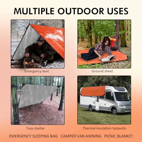 Image of 4 Pack Upgrade Survival Blanket - Insulated Thermal Reflective Tarp - 60 inch x 82 inch. All-Weather, Reusable Emergency Blanket for Car or Camping, Orange