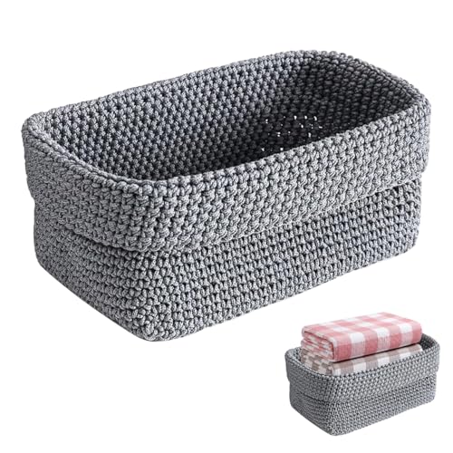 Aufbewahrungskorb Bad Häkelkorb 21x13x15.5cm Grau Korb für...