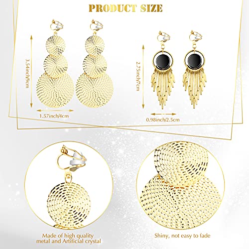 Hicarer 12 Pairs Clip on Earrings Dangle Drop Dangle Earrings Set Bohemian Tassel Pendant Plated Ear Non Piercing for Women Jewelry Gifts Wedding Party3