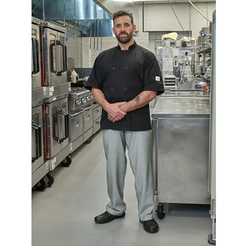 Image of Mercer Culinary Millennia Air Short Sleeve Men's Cook Jack with Full Mesh Back, Large, Black