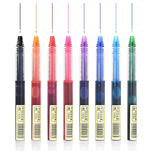8 Pieces Rolling Ball Pens, Quick-Drying Ink 0.5 mm Extra Fine Point Rollerball Pens Straight Liquid Gel Ink Pens for Writing, Drawing, Journaling, Taking Notes (8 Colors Ink)