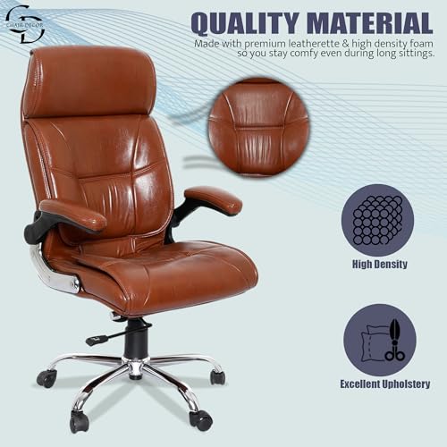 Image of Premium Leatherette Boss Office Chair | Ergonomic High-Back Revolving Chair for Home, Office, Study & Gaming | Height Adjustable Executive Chair with Chrome Base | 1 Piece (Tan)
