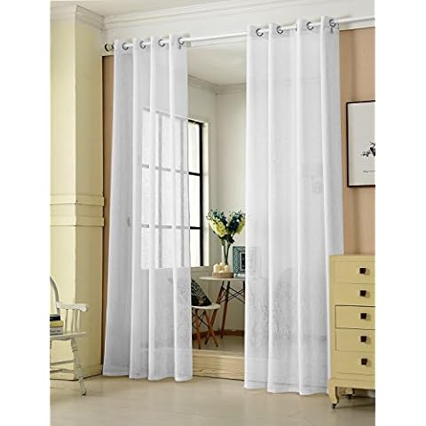 Transparente Gardine mit Ösen 1 Stück Ösenschal in Leinen-Optik Dekoschal in Weiß 140x225 cm Fensterschal für Schlafzimmer Kinderzimmer Küche Vorhang Fenstervorhang Ösenvorhang Cover