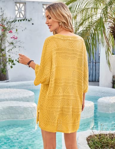 Image of GRACE KARIN Women Lightweight Summer Cardigan Crochet Knit Kimono Sweaters | Lightweight Crochet Knit Fabric, Short-sleeve Open-front Oversized Kimono, Ideal Casual Outerwear for Summer Daily Wear