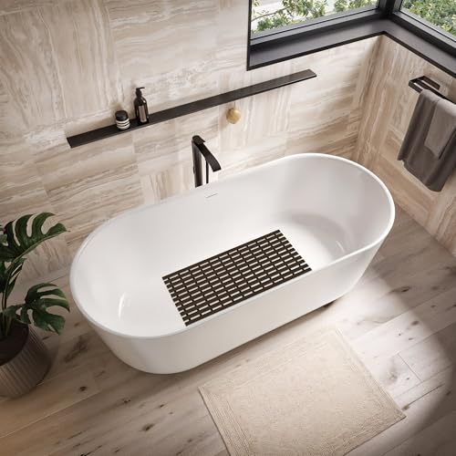 Image of Kuber Industries 60x40 cm Anti-Skid Rectangular Mat for Bathroom with Rubber Base | Shower Mats for Bathroom Anti Slip | Foot Mat for Preventing Slips & Falls in Wet Areas | Stripe Design - Brown