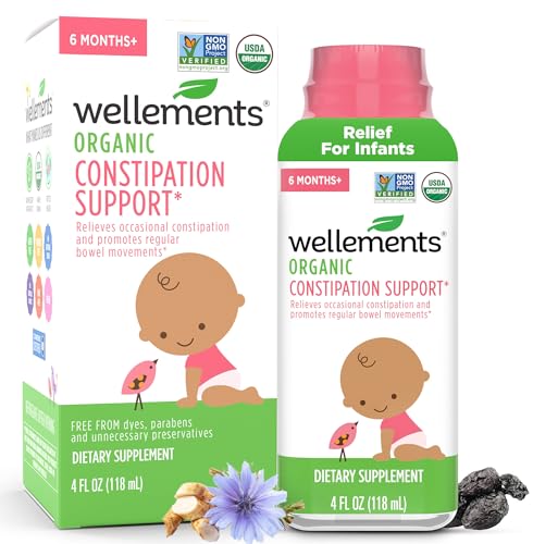 Wellements Organic Constipation Support | Safe and Gentle Organic Constipation Relief for Infants, Babies and Toddlers | No Harsh Laxatives | USDA Certified Organic | 4 Fl Oz. 6 Months +