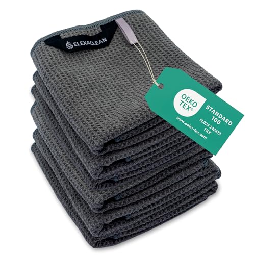 ELEXACLEAN Geschirrtücher (6er Set, 68x42 cm, anthrazit/dunkelgrau) weiche Microfaser Geschirrhandtücher, Waffeltücher Handtücher für die Küche