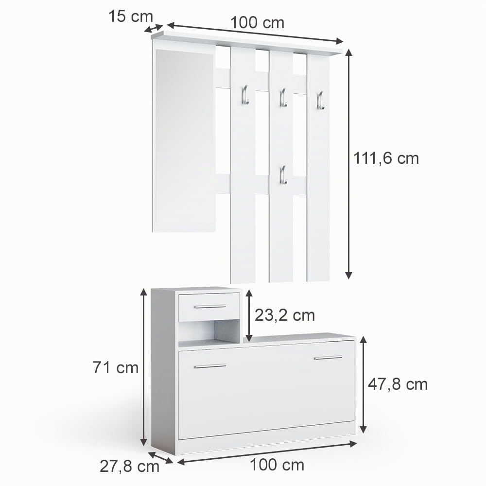 Vicco Garderobe Billy, Weiß, 100 x 111.6 cm