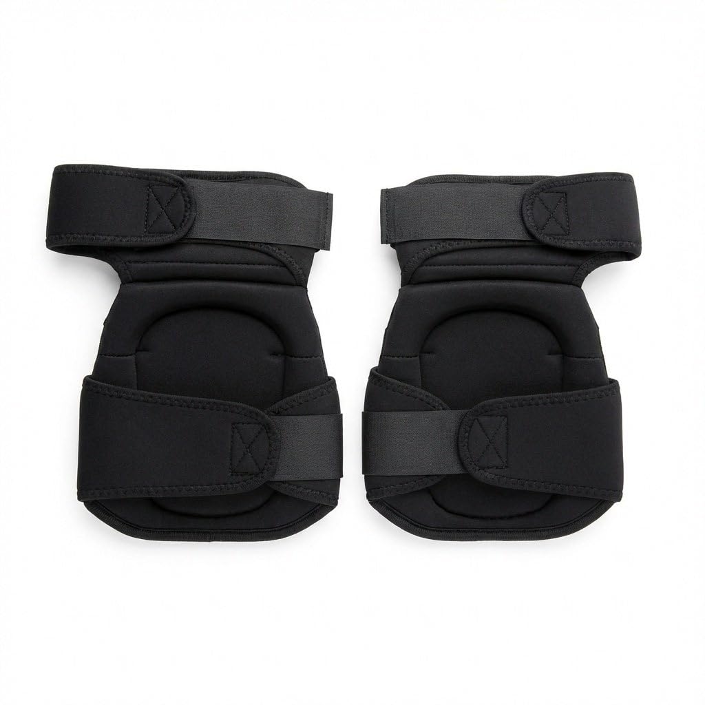 Protective Knee Pads, Black, Heavy-Duty Construction, Adjustable Straps, Professional Work Safety Gear