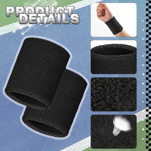 Image of WILLBOND 8 Pack Wrist Sweatbands Sports Wristbands Tennis Sweatbands Neon 80s Thick Cotton Gymnastics Sweat Band Athletic Football Soccer Sports Wristband for Men Women Party
