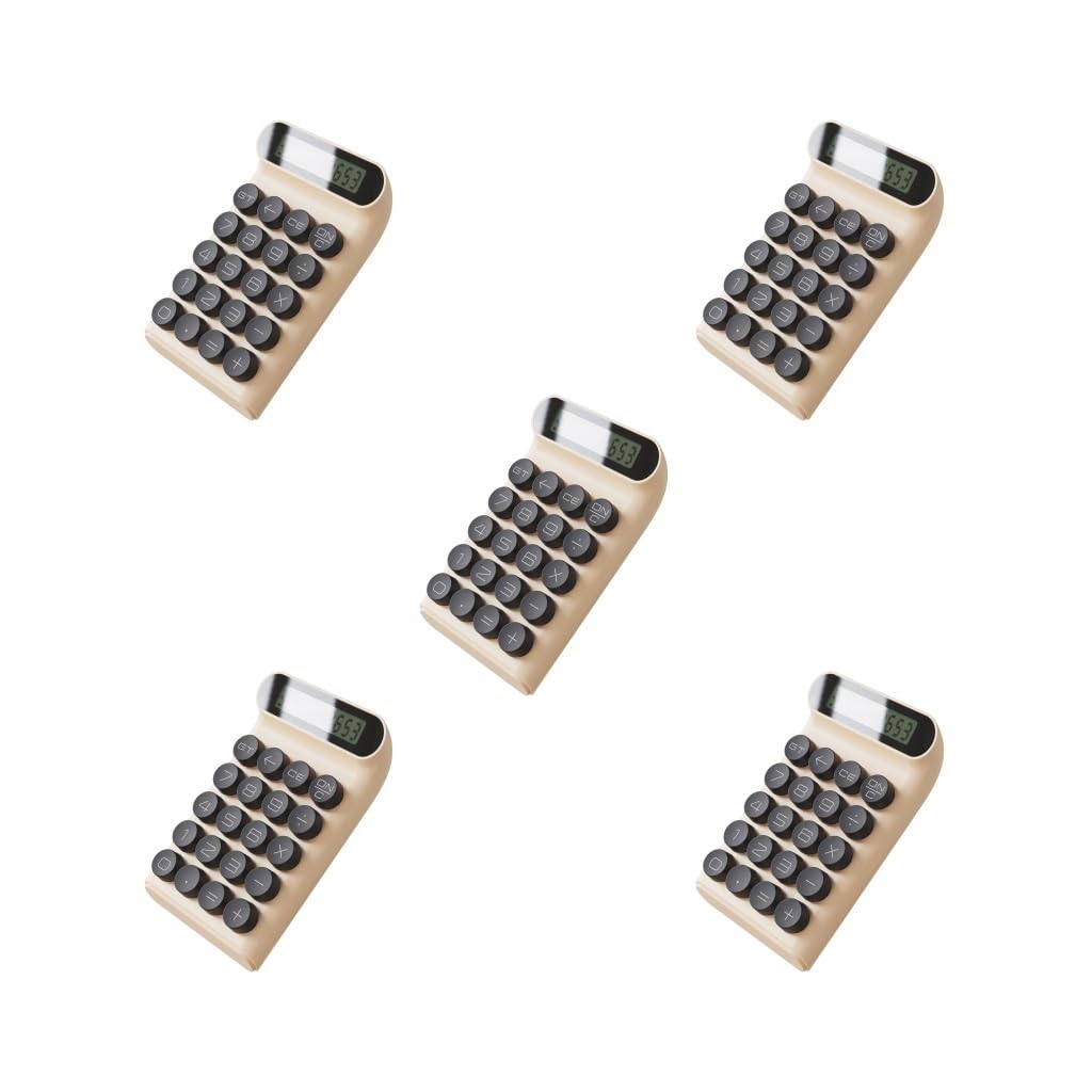 5 set Interruttore Meccanico Calcolatrice Suono Chiaro Linea Semplice Robusto Display a 10 cifre Colore Crema 15x9.2x3 cm