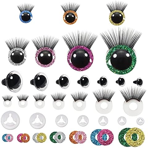 TOAOB 28 Stück 12 bis 30mm Puppenaugen Sicherheitsaugen Kunststoff Basteln Augen Glitter Spielzeug Augen Cover