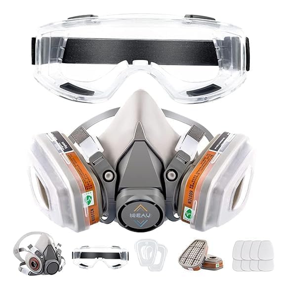 Reusable Half Face Respirator Mask Kit with Anti-Fog Safety Goggles, 6001 Filter Cartridges & Particulate Cotton Filters – For Painting, Epoxy Resin, Dust, Sanding, Welding, Woodworking & DIY Projects-image-38