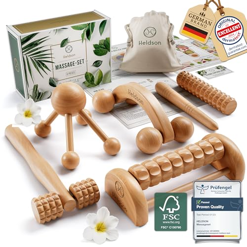 HELDSON® Kit de massage en bois de qualité supérieure [6 pièces] FSC® 100 % – Outils pour massage des pieds...