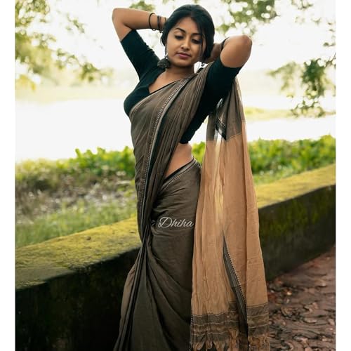 Image of Narayanpet Pure Cotton Avani Border Saree for Women with Running Blouse | Tassels | Traditional Woven Solid Design | Handloom Weave