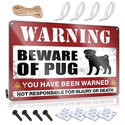 COTECI マンケーブ デコ ボーイズ ルーム デコレーション Beware Of Pug メタルサイン ファニーサイン おもしろサイン (サイズ:20X30CM)