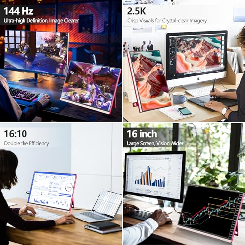 Image of Veout 16 inch Portable Monitor with Built-in Stand,Vertical Monitor, USB-C & Mini HDMI External Laptop Screen, Second Display for PC, MacBook, iPad, Phone, Travel & Office