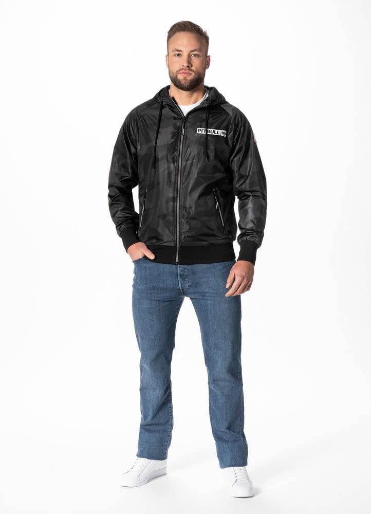 PITBULL - Chaqueta Cortavientos Hombre Deportiva con Capucha, West Coast, Chaqueta Ligera y Cremallera, Chaqueta Deportiva Transpirable para Exterior, Bolsillos con Cremallera
