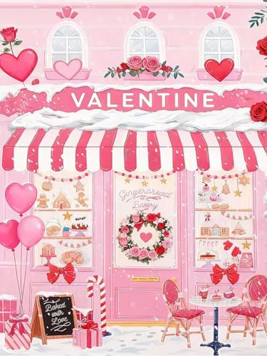 MIRCVSH Valentine Shop Diamond Art Kits for Adults DIY Pink Diamond Painting Kits for Adult Beginners 5D Full Round Drill Gem Art Painting Kit for Home Wall Decor 12x16 Inch.