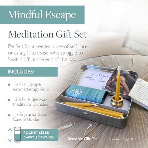 Scentered Yoga Meditation Kit - Aromatherapy Balm & Natural Beeswax Candles Set for Mindfulness - 12x Beeswax Candles with Brass Holder & Essential Oil Balm - Self-Care Gifts for Women - Image 3