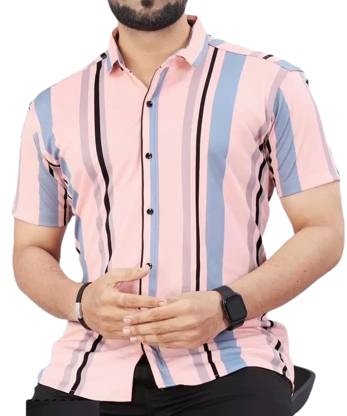 LookMarkMen's Stylish Lycra Blend Half Sleeve Shirt with Spread Collar - Featuring Trendy Prints for Casual Wear
