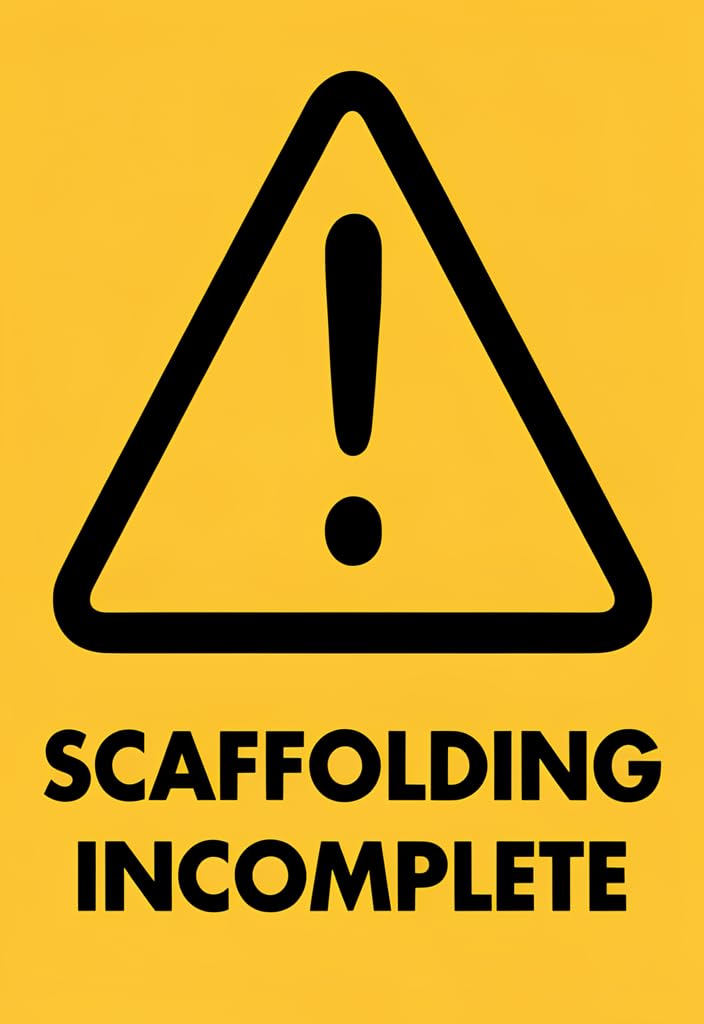 peiyeety Scaffolding Incomplete Warning Tin Sign 12x8 Inch, Yellow Safety Caution Metal Plaque with Exclamation Symbol, Industrial Construction Decor for Jobsite, Garage, Workshop, Man Cave Gift