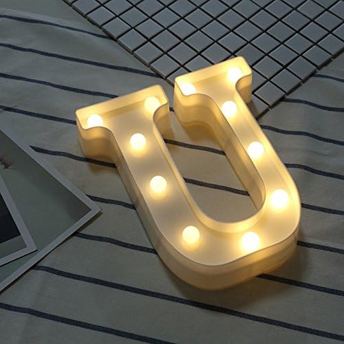 LED Letter Lights, DIY 26 Letters Alphabet A-Z Plastic Lamp Lighting Up Words Sign White Décor for Birthday Wedding Party Bar Bedroom Wall Hanging Decoration (Letter-U)