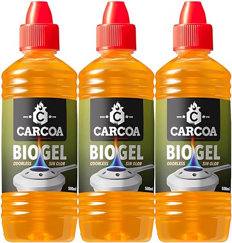 OAXYS Gel de Bioalcochol Carcoa - Especial para Fondue, Grills de Mesa, Wok y Encendido de Chimeneas. Sin Olor. 500 ml (3/Botellas)