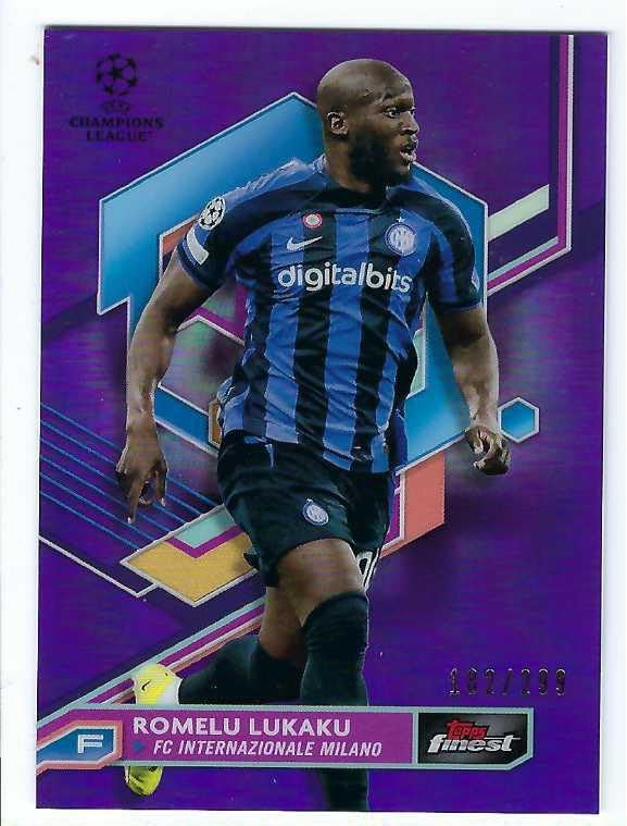ROMELU LUKAKU 2022-23 Topps Finest UEFA Champions League Club Competitions Soccer #62 PURPLE REFRACTOR PARALLEL Card #182 of only 199 Made! Inter