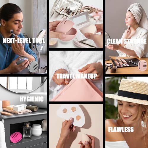 Fauxomor Makeup Sponge Holder,Double-sided 5-line Vented Silicone Beauty Make Up Blender Case for Travel,Shatterproof Make-Up Sponge Travel Case for All Sponges Reuse Easy Carry,Pink