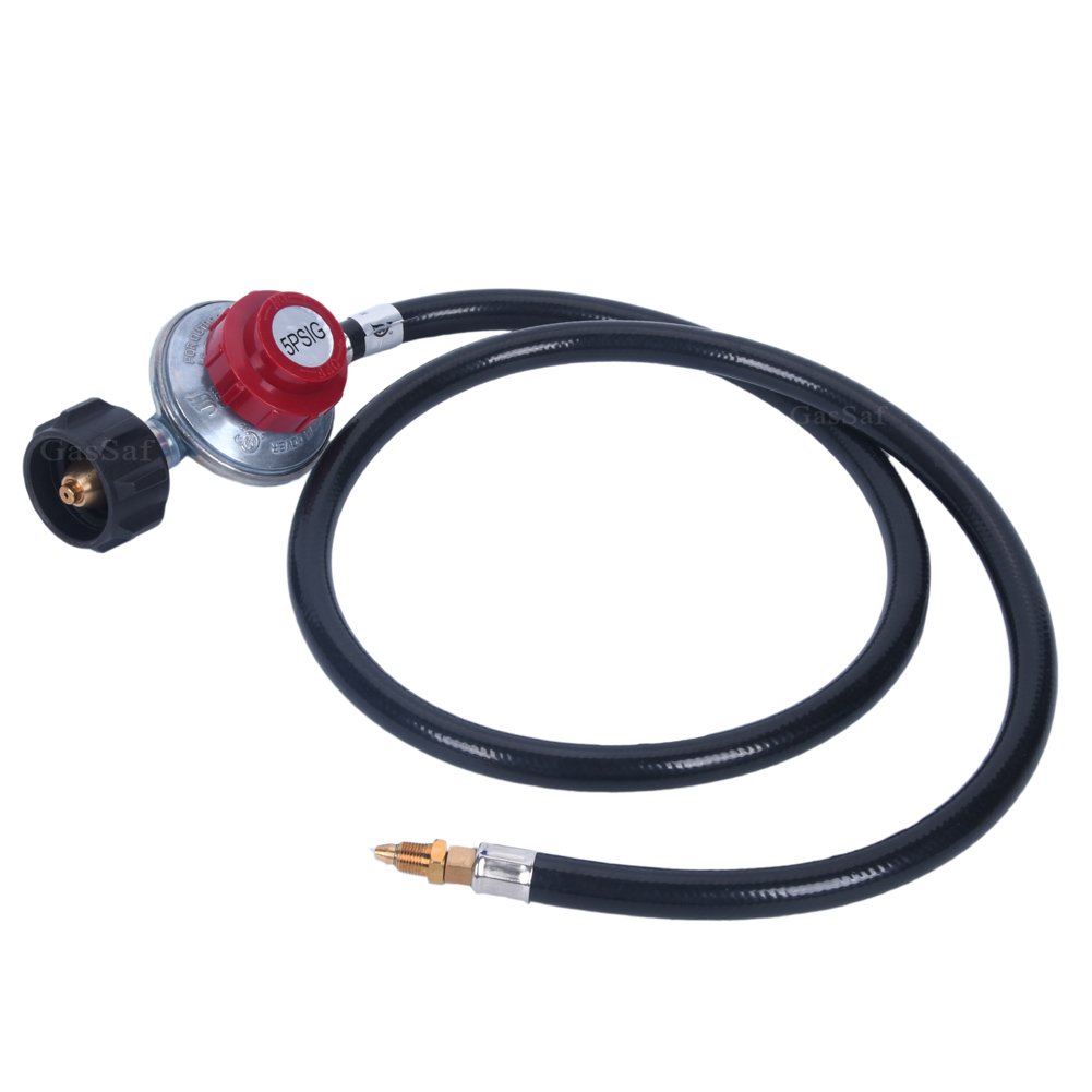 gassaf alta presión propano regulador ajustable 0 – 5psi conector con CSA Certificado 4 pies GLP manguera para Turquía freidora, al aire libre quemador de cocina, y más | Manguera de GLP para freidora de pavo, cocina al aire libre, quemador y más, certifi