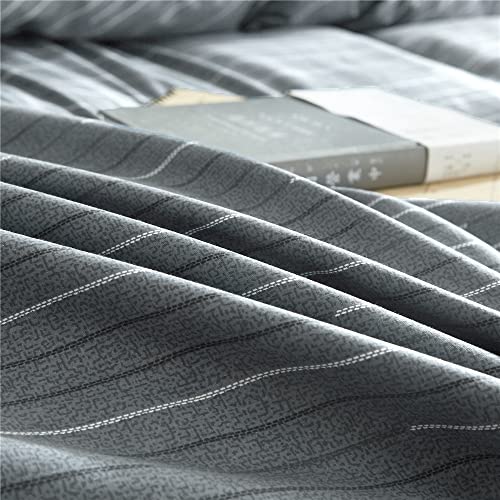 Image of VM VOUGEMARKET Grey Stripes Duvet Cover King Modern Men Bedding Set with 2 Pillow Shams -100% Cotton Reversible Luxury Boys Comforter Cover with Zipper Closure 104X90 Inch