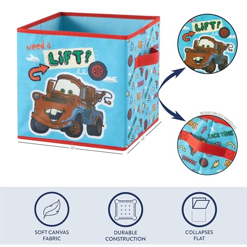 Image of Disney Cars Storage Cubes, Set of 2 Durable 10 inchx10 inchx10 inch Fabric Bins with Handles, Lightning McQueen Organizer Boxes for Kids' Toys, Clothes & Room Decor