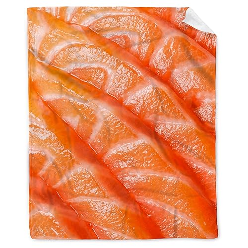BUYYET Salmon Sushi Fleece Flannel Gift Blanket Realistic Interesting Food Blanket Lightweight Soft Throw Blanket Cute Cozy Blanket for Bed Couch Travel Outdoor 40''x 50'' for Kids/Child