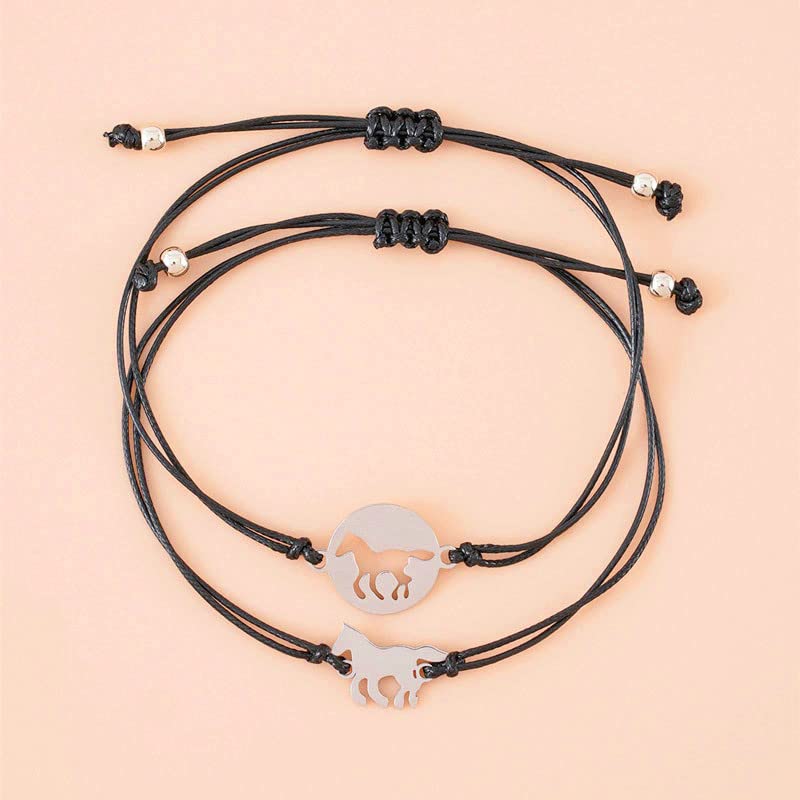 Image of NIQIPOK Back to School Bracelet Mommy and Me Matching Heart Wish Bracelets Set for Mother Daughter Kindergarten Bracelet,Adjustable First Day of School Bracelets Jewelry(Horse)