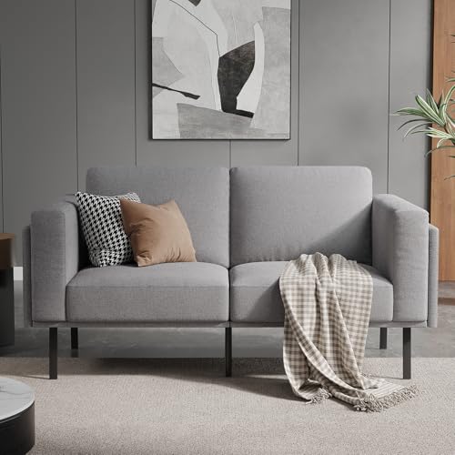 59” Small Couches for Living Room, High Resilience Loveseat Sofa, Wooden Frame 2 Seat Sofa Couch with Thickened Suppleness Armrests& Linen Fabric Cover, Modern Deep Seat Sofa for Bedroom Office